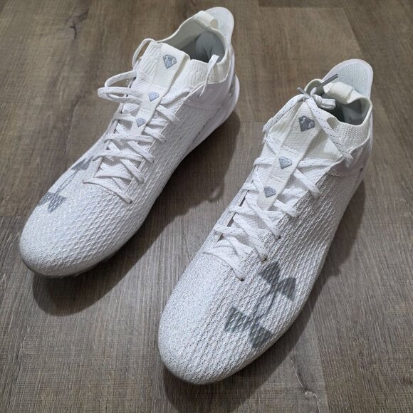 Under Armour Football Cleats Men’s 14 White Silver Diamonds New Open Box - Picture 1 of 9